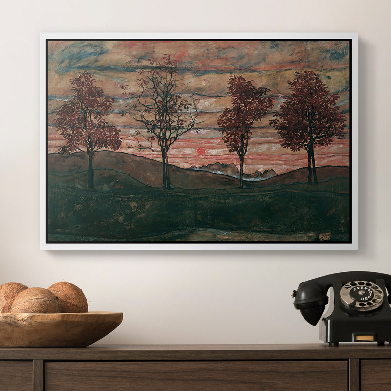 Quatre arbres (Vier Bäume), 1917 - Egon Schiele, toile tendue avec châssis, 16 x 24, Blanc
