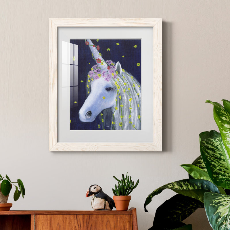 Licorne IV - peinture encadrée, H 24 po x l 18 po x P 1,5 po, Cadre blanc