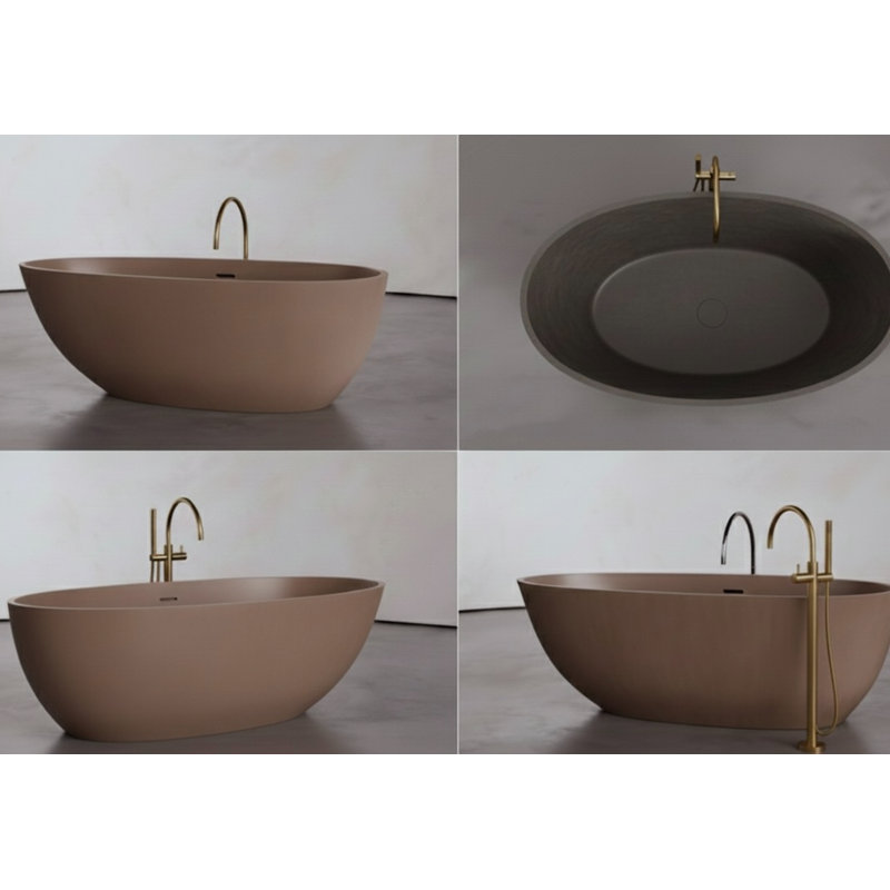 62.8'' x 30.3'' Freestanding Soaking Cement Bathtub, Brown 