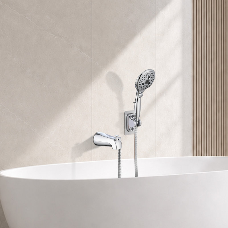 Chrome Tub Spout with Diverter and 6-Spray Handheld Shower Attachment, Chrome