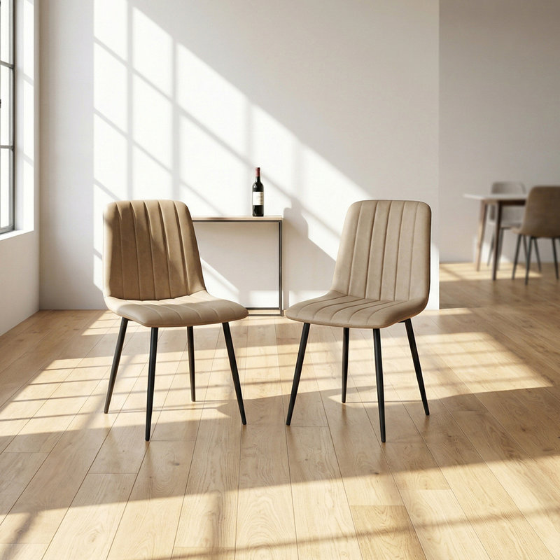 Modern Dining Side Chair with PU Leather Metal Frame Set of 6, Cream