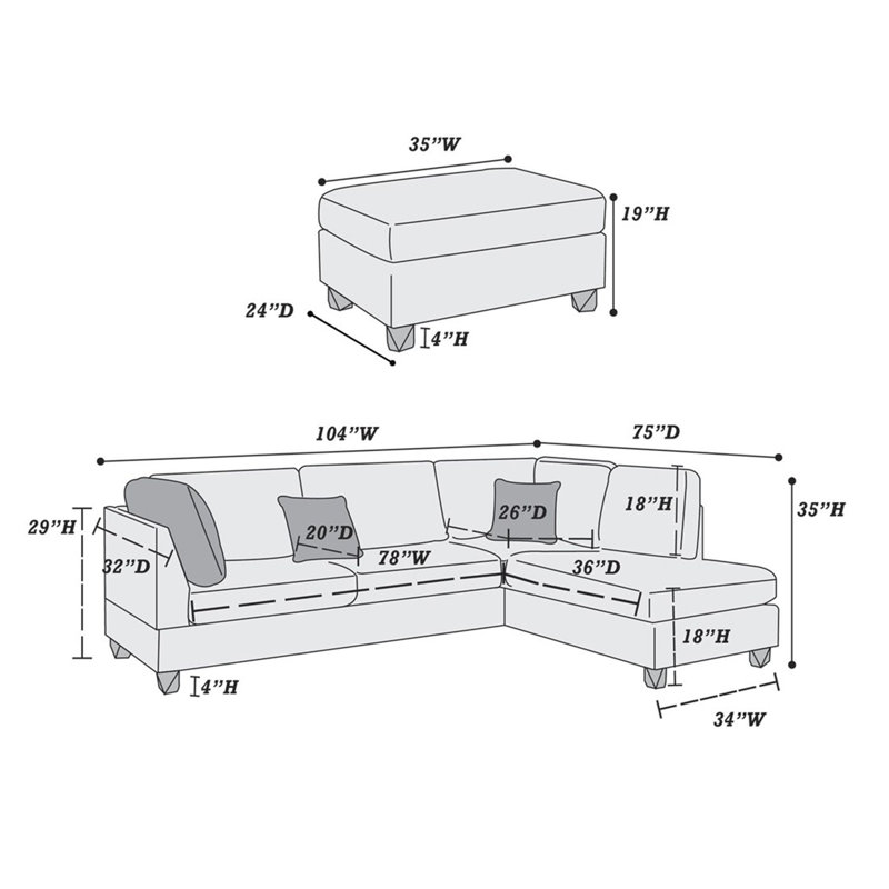 Canapé modulaire réversible en polyfibre avec repose-pieds, gris, parfait pour des sièges polyvalents et confortables dans n'importe quel salon.