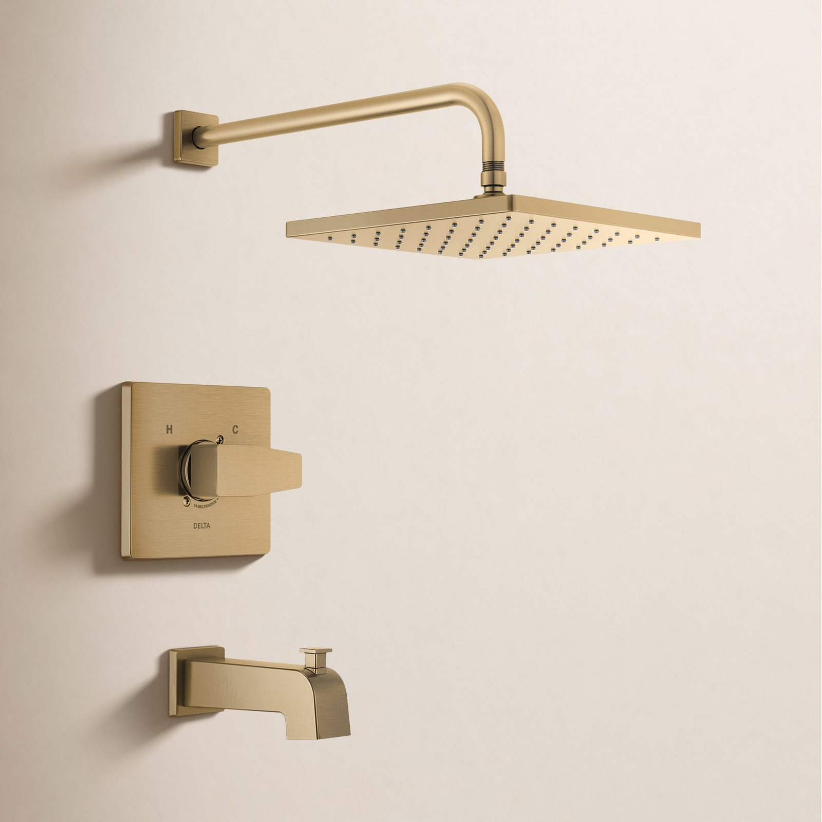 Raincan Square Tub and Shower Faucet Set, Champagne Bronze