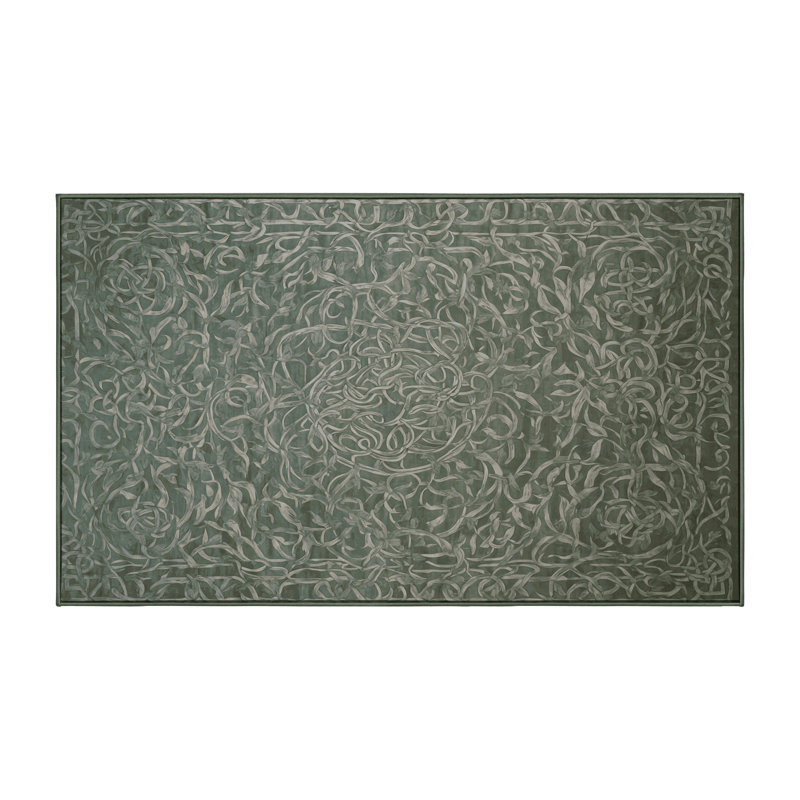 Machine Washable Green Area Rug, Rectangle 4' x 6'