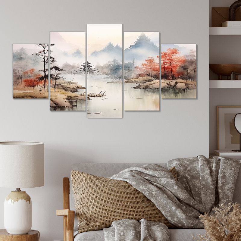 «Tranquil Chinese Landscape Serenity II - China Multipanel», ensemble d'art mural