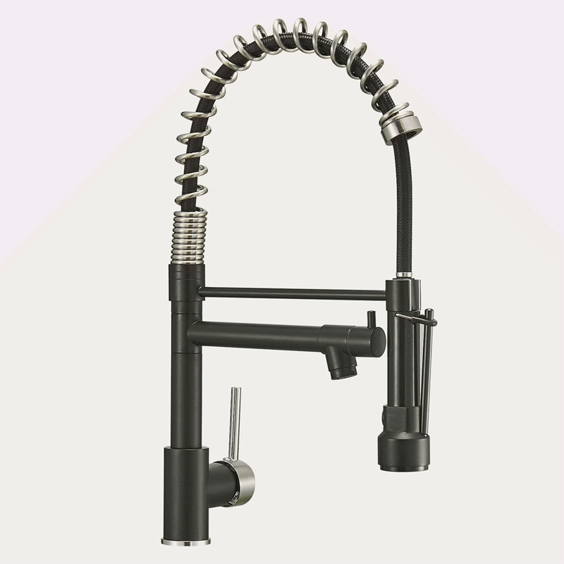 Commercial Kitchen Faucet With Pull Down Sprayer, Single Handle Single Lever Kitchen Sink Faucet, Black/Silver