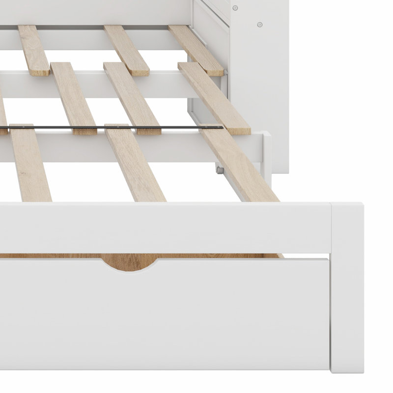 Daybed With Removable Desk, Storage Drawers & Hydraulic Side Table, Full/Double, White