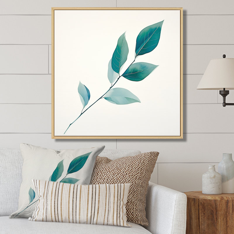 «Teal Tranquility Leaf Expression» sur toile, Cadre naturel flottant, H 30 po x l 30 po x P 1 po