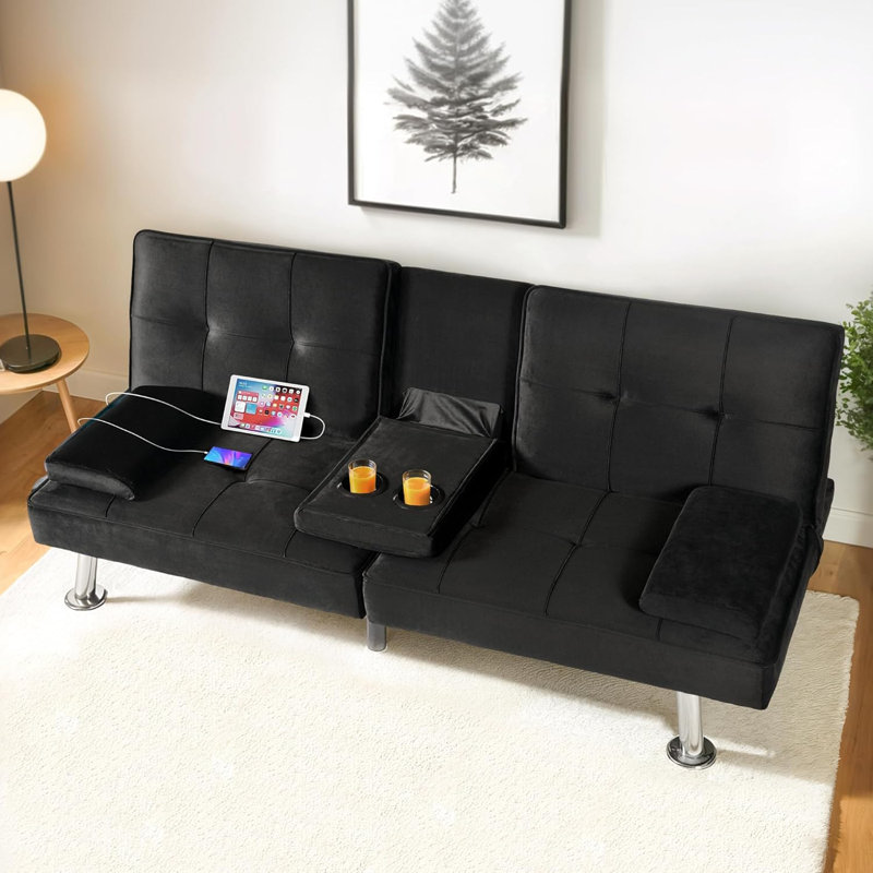 Futon canapé-lit - canapé-lit convertible avec port USB, port de type C, salon pliant pour le salon
