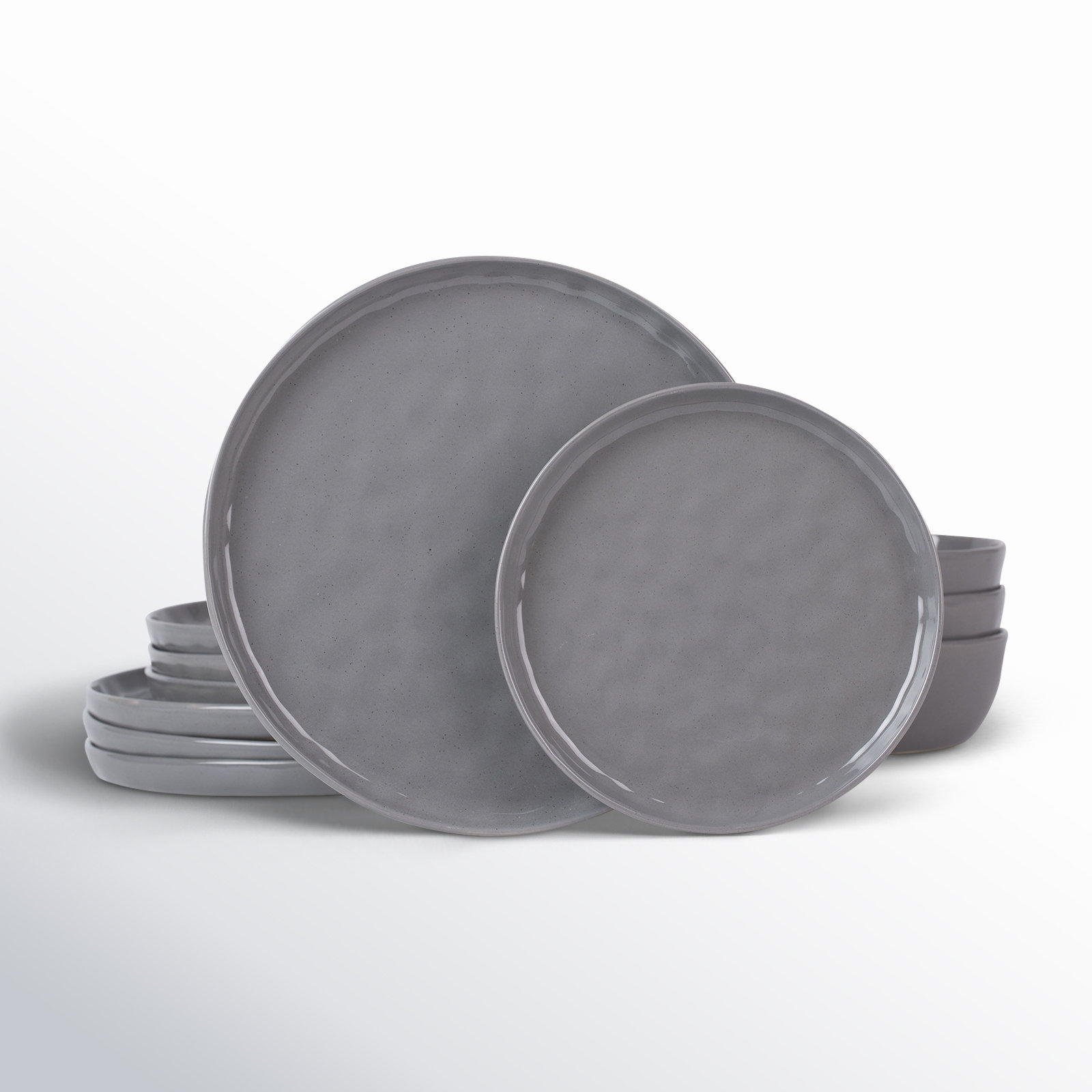 Ludivine Dinnerware Set Service for 4 Mars Plates and Bowls Set 12 Pieces Dinnerware Sets, Dark Gray