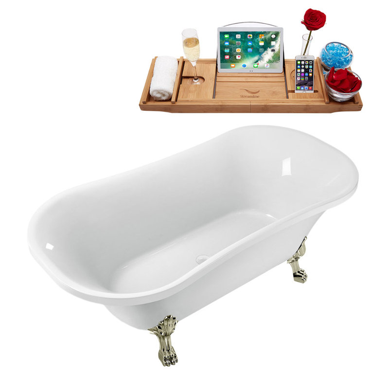 68'' x 33.9'' Soaking Acrylic Bathtub, Brushed Nickel, Glossy White