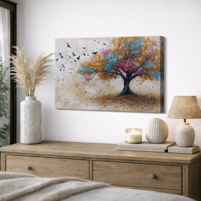Œuvres d'oiseaux colorés d'automne, décorations murales, art moderne, impression sur toile encadrée