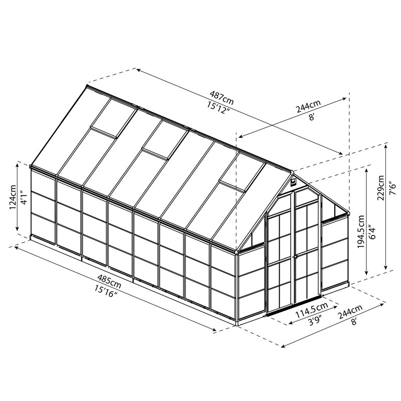 Palram - Canopia Balance 8' W x 16' D Walk-In Hobby Polycarbonate Aluminum Frame Greenhouse Kit with Roof Vents - Green