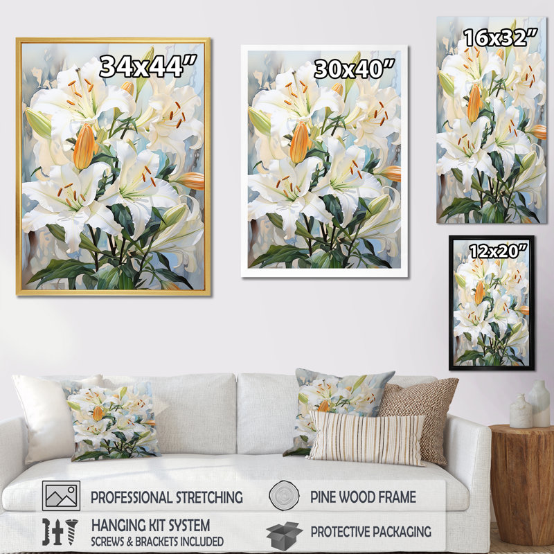 «Beige Lilies Simple Tranquility III», reproduction d'art sur toile, Toile tendue, 32" H x 16" W