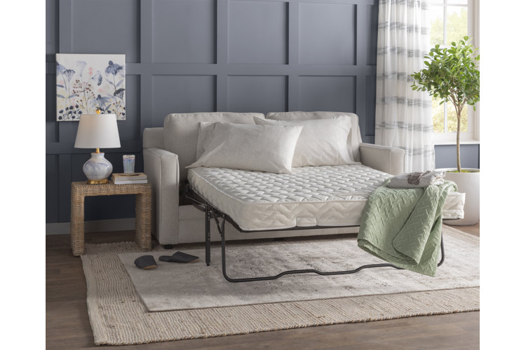 gray sleeper sofa in a small modern living room