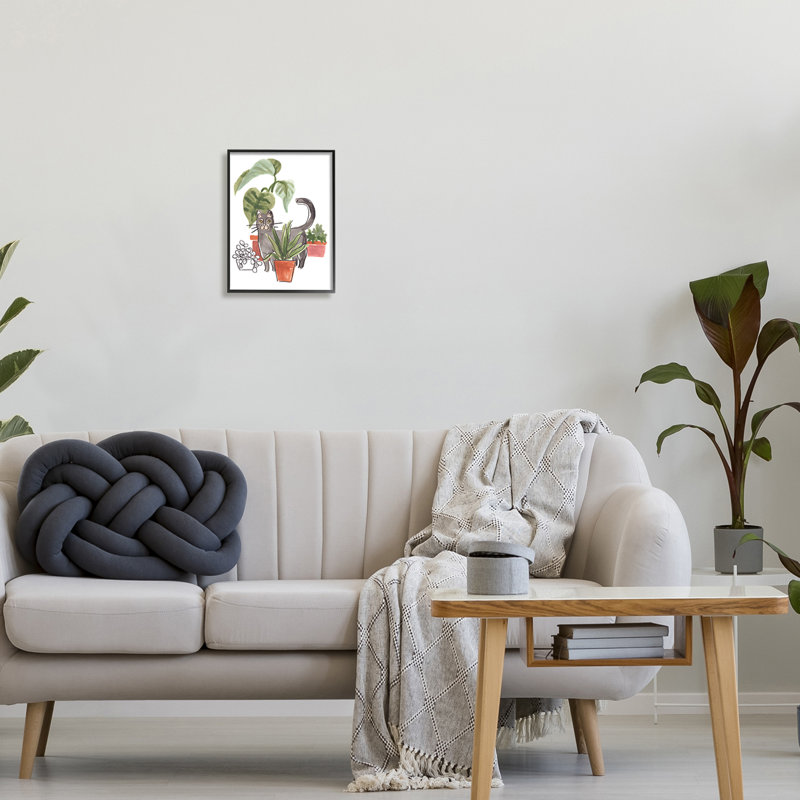 Monstera tropical par Grey, H 14 po x l 11 po x P 1,5 po, Giclée encadrée noir minuit