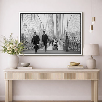 Brooklyn Bridge Vintage Black and White Photography Artwork, Living Room Pictures, Framed Canvas Giclee Print Wall Art.