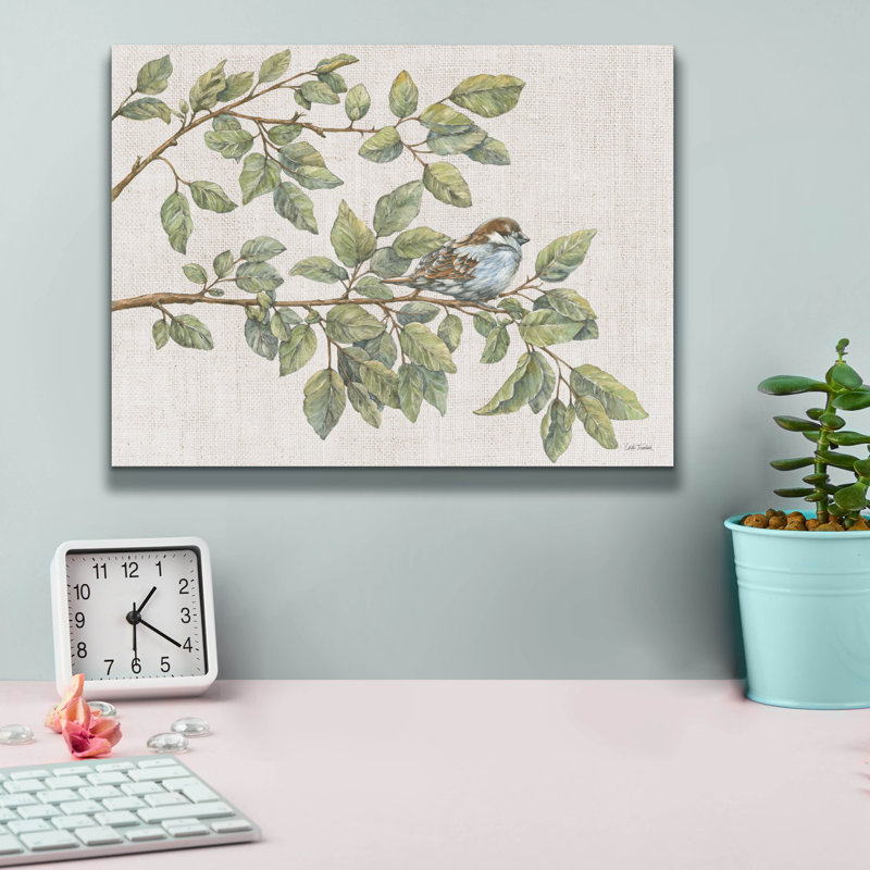 «Birch On A Branch 1 Linen» par Leslie Trimbach, art mural sur toile, H 12 po x l 16 po x P 0,75 po
