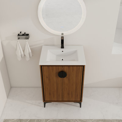 Meuble-lavabo simple 24,05 po avec plateau en céramique Anezka