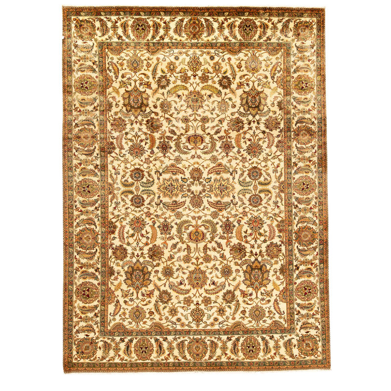 Tapis brun / crème en laine noué à la main de conception unique 9 pi x 12 pi 4 po