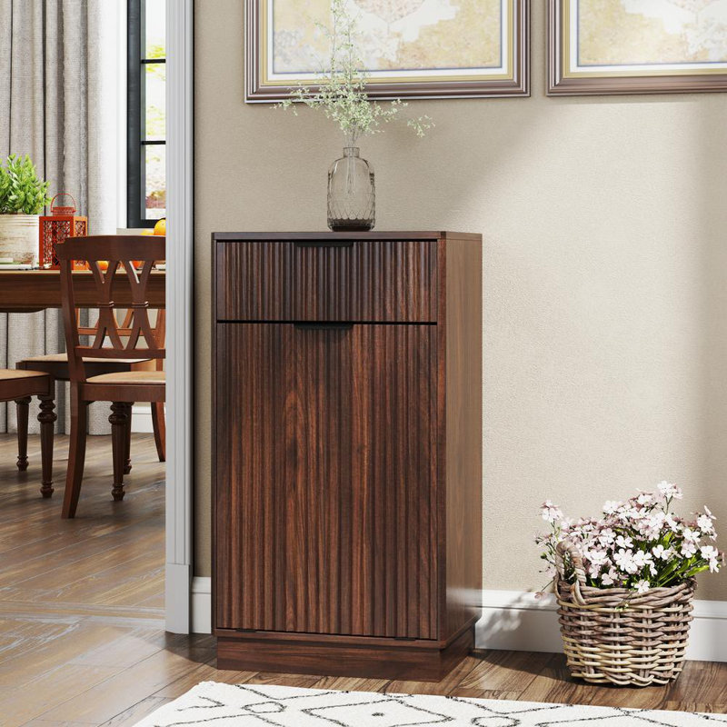 Armoire à ordures inclinable avec tiroir, Noyer