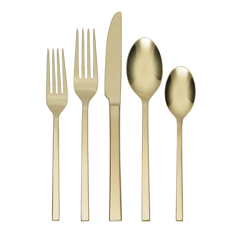 Oneida Allay Midnight 20-Piece Everyday Flatware Set, Gold
