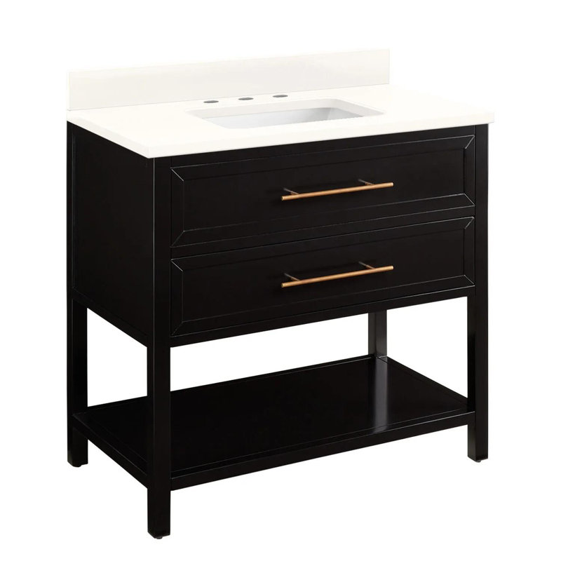 36" Robertson Single Bathroom Vanity Set with Rectangle Undermount Sink, Arctic White Quartz, Black, 8" Widespread