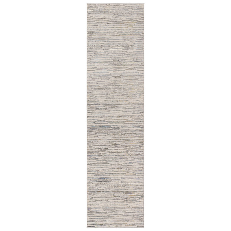 Tapis rayé gris / bleu clair Maranto, Tapis de couloir 2 pi 6 po x 10 pi