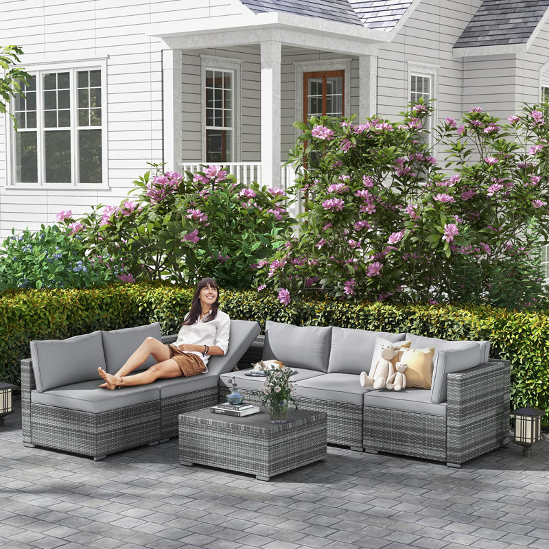 Ensemble de canapé modulaire d'extérieur 7 pièces Latitude Run®, gris, gris