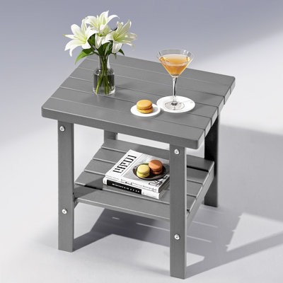 Taryn 17 in. 2-Tier Rectangular HDPE Outdoor Side Table