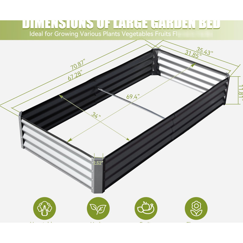 Galvanized Raised Garden Bed 6X3x1ft, Metal Planter Box. Abundant Planting Space. Steel, . Open-Ended Base For Efficient Drainage. Strongly Supported Structure. Thickened Edge. Simple Assembly