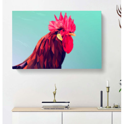 Geometric Rooster in Abstract - Wrapped Canvas