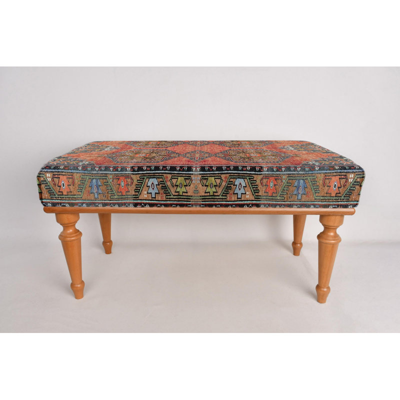 Cotton Upholstered Bench, Natural, 45cm H x 120cm W x 45cm D
