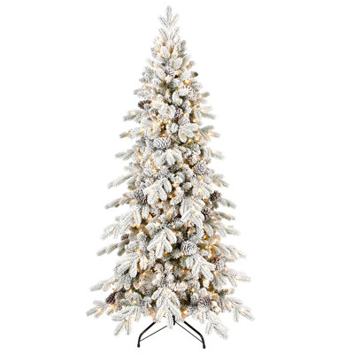 Pre-Lit Flocked Pinecone Christmas Tree, LED Lights & Metal Stand