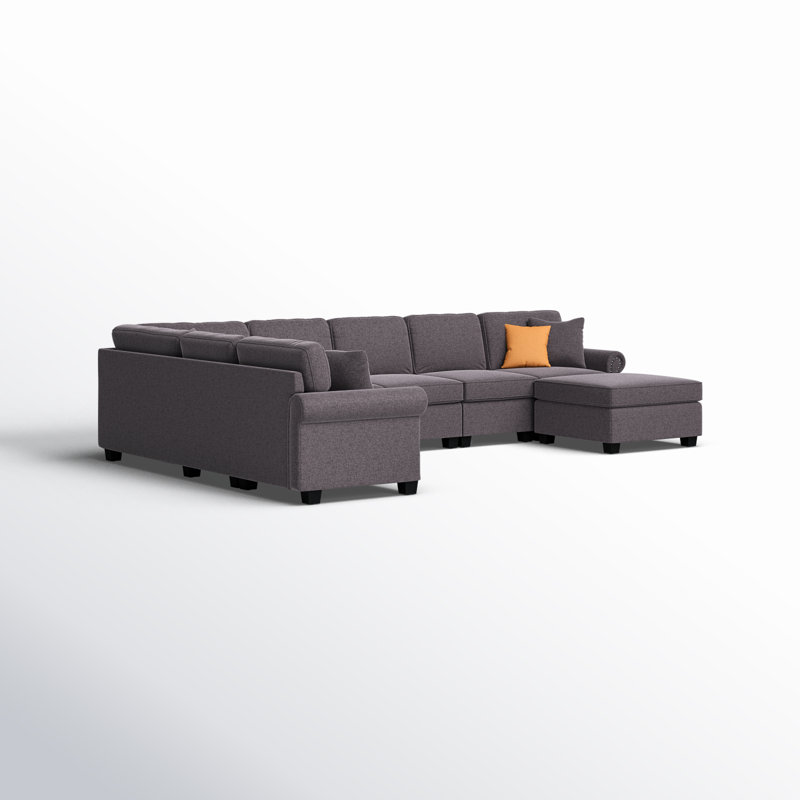 Mcclaine Upholstered L-Shaped Sectional Reversible, Dark Gray Polyester Blend