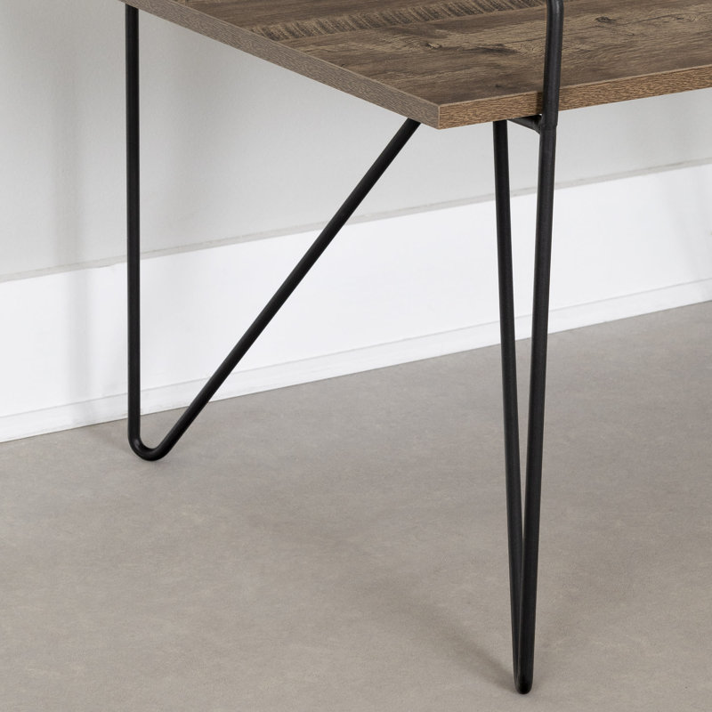 Brown Oak and Black Metal Rectangular Coffee Table