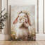 Lapin dans une couronne de marguerites - Impression d'art mural animalier sur toile tendue sur châssis, 91,4 cm (H) x 61 cm (L), prête à être accrochée pour une chambre d'enfant, une chambre à coucher ou un salon