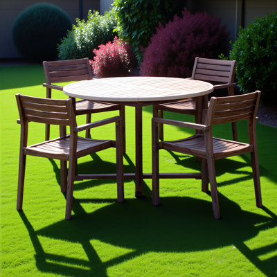 Ensemble repas 5 pièces pour l'extérieur avec 4 chaises en bois d'acacia, table de salle à manger ronde de 47,2 po à lattes, idéale pour les patios, les jardins, les bords de piscine, les pelouses et les espaces intérieurs