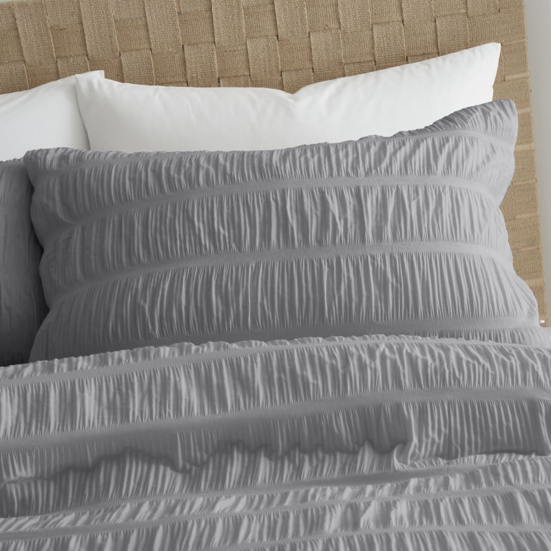 Seersucker Duvet Cover Set with Pillowcases, Grey, King Duvet Cover + 2 Standard Pillowcases
