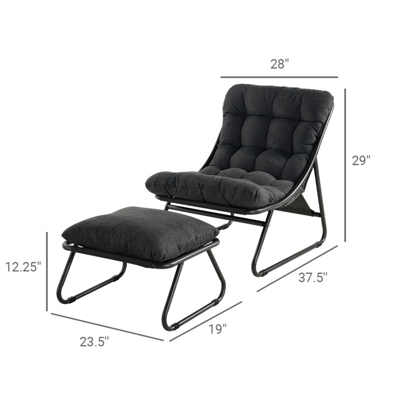 Outdoor Armless Lounge Chair with Ottoman, Black