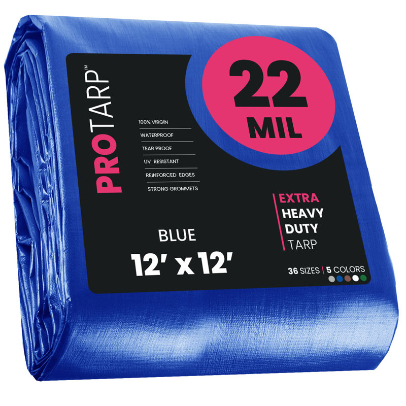 Bâche en polyéthylène robuste de 22 mil, imperméable et résistante aux rayons UV, Bleu, 10 pi x 10 pi