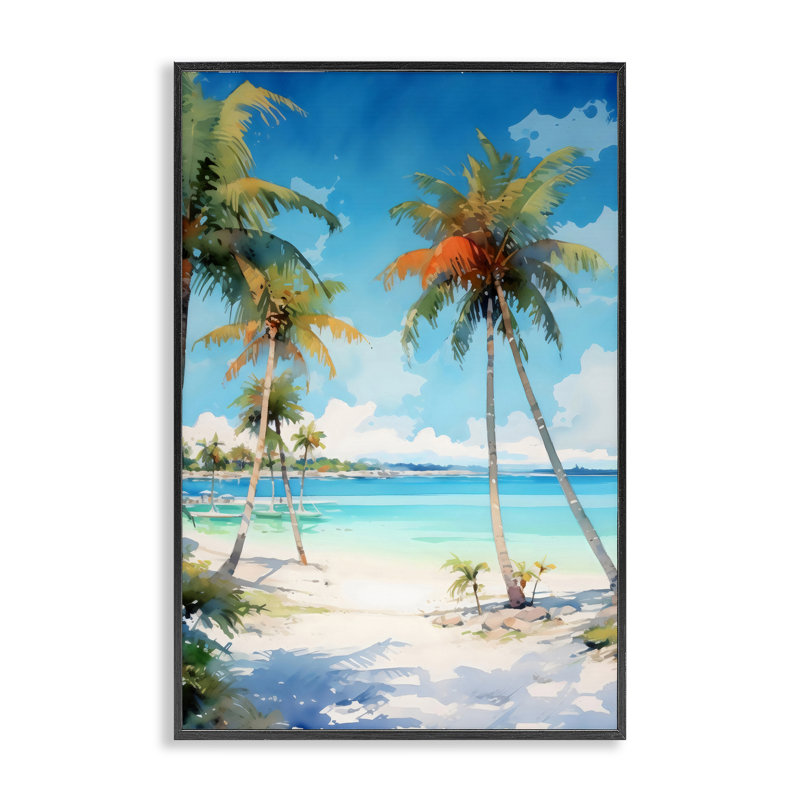 Palmier sur la plage, estampe numérique, design par LSR Design Studio, H 18 po x l 12 po, Giclée encadrée noir minuit