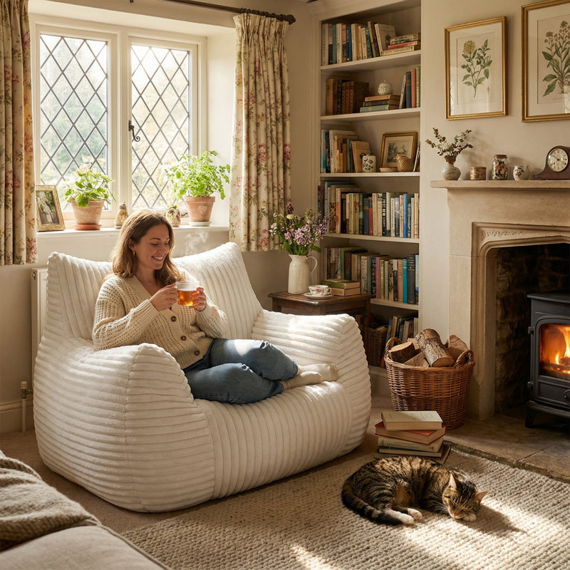 Corduroy Bean Bag Lounge Chair with Foam Filling