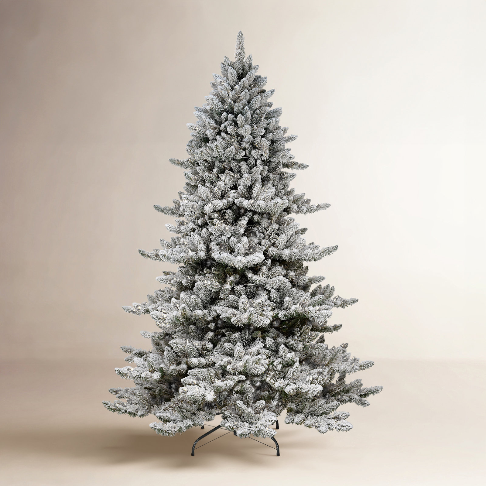 Green Realistic Artificial Spruce Flocked/Frosted Christmas Tree with Lights, 7.5' H