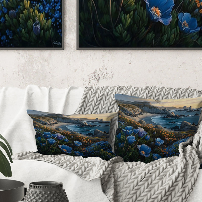 Fleurs par la côte II - Coussin décoratif imprimé plage côtière