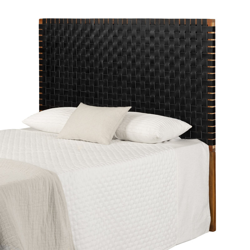 Bohemian Queen Acacia Wood and Woven Leather Headboard