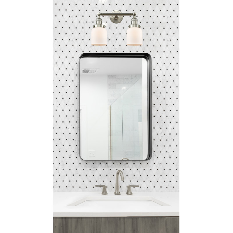 Éclairage pour meuble-lavabo 19 po 2 lumières Bell, Boîtier blanc mat, H 10 po x l 16 po, Nickel satiné brossé