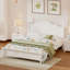 Cadre de lit plateforme grand lit en bois, lit plateforme de style rétro avec support en lattes de bois, blanc-591344021-591344019