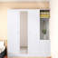 Armoire 4 portes avec tablettes ouvertes, tiroirs, miroir pleine longueur, tringles et crochet-1756992516