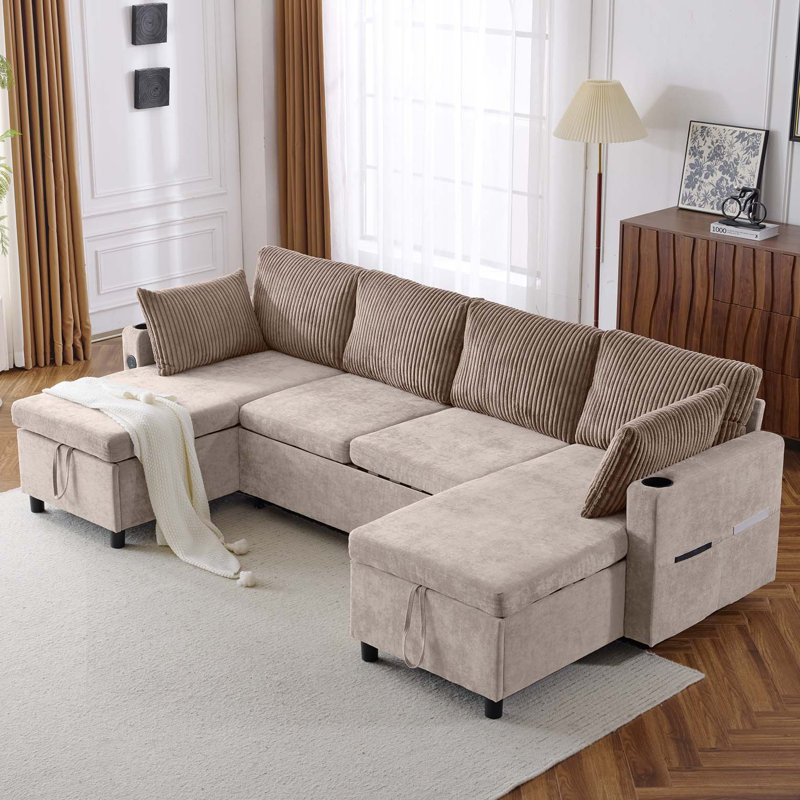 Canapé en chenille avec accoudoirs carrés, Brun